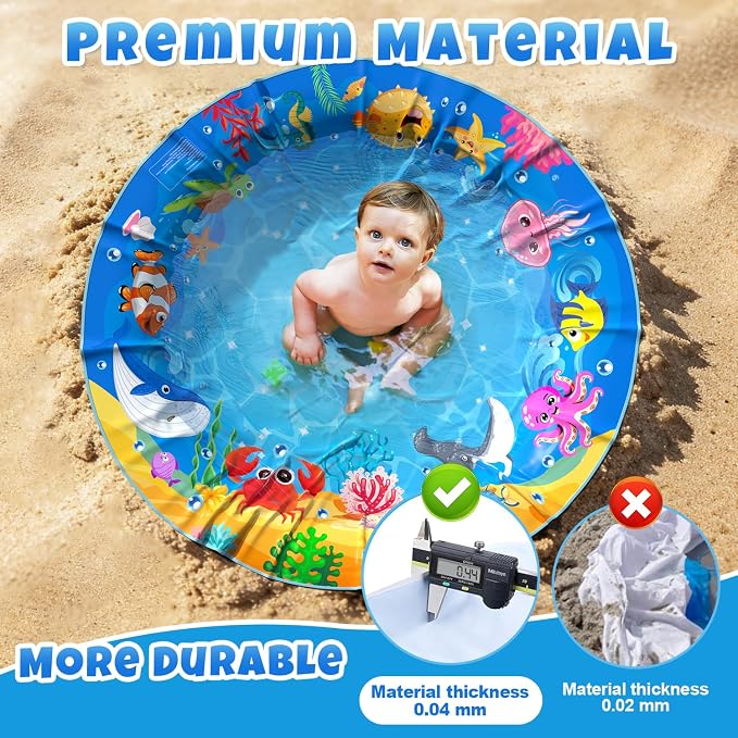 Baby Beach Pool, Waterproof Beach Pool Blanket for Toddler, 2 in 1 Toddler Paddling Pool with Carrying Bag, Collapsible Beach Puddle Mat for Boys Girls Kids Infant Outdoor Beach Toys