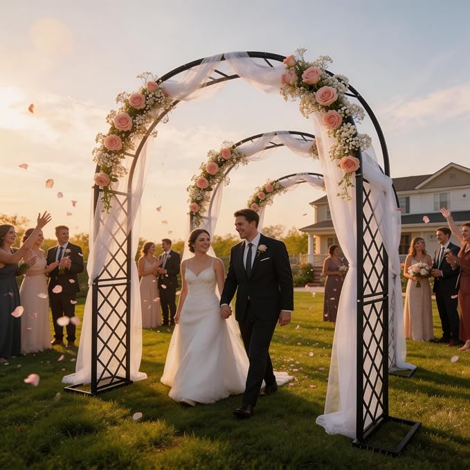 Black Heavy Duty Metal Garden Arch Trellis 90.5" W x 94.5" H for Climbing Plants, Decorative Archway Wedding Arch Frame for Patio, Backyard, Patio, Lawn, Pathway