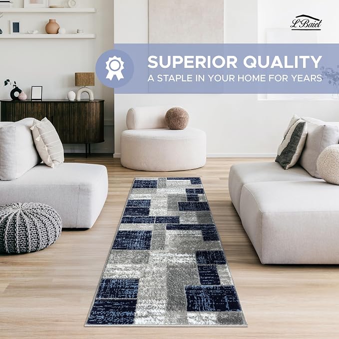 L'Baiet Verena Geometric Area Rug Blue Grey 4' x 6' Medium Area Rugs Carpet for Living Room, Bedroom, Dining Table, Office, Hallway, Foyer | Neutral Colorful Modern Abstract Home Decor