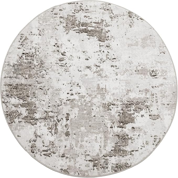 ROYHOME Modern Abstract 4x4 Round Area Rug Non Slip, Taupe/Beige | Non Shedding Rug Low Pile Stain Resistant for Bedroom Living Room office Dining Room