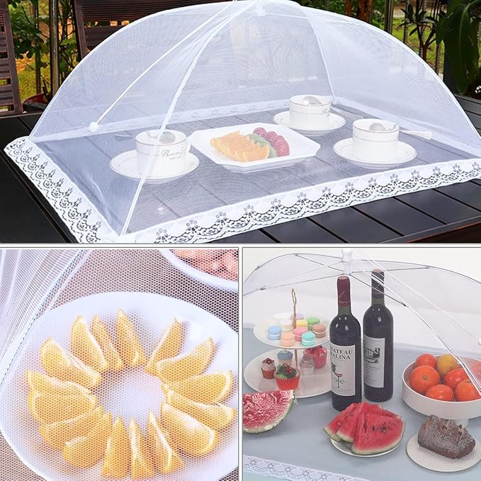 JULBEAR 2 Pcs 40x24inches Extra Large Mesh Food Cover Tent Umbrella Food Screen Covers for Outside Pop-up Mesh Collapsible Food Nets for Parties Picnics Outdoor BBQs Collapsible