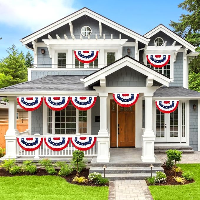 2x4 Ft American Bunting Flags Outdoor, USA Pleated Fan Flag for Outside, 4th of July Decorations Memorial Day Patriotic Flags Bunting Outdoor Indoor Decor (Set of 3)
