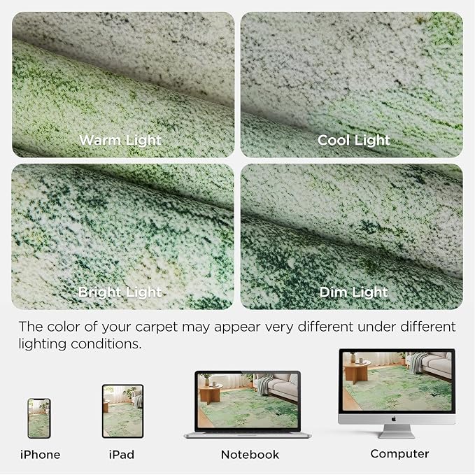 Joydeco Washable 8x10 Light Green Abstract Low Pile Living Room Area Rugs | Non-Slip Soft Stain Resistant Machine Wash Modern Pet Child Friendly Carpet for Bedroom Dining Room Home Office Playroom Rug