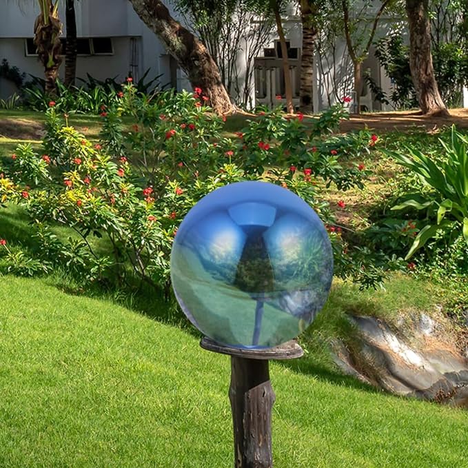 Stainless Steel Gazing Ball for Garden Decor | 4.72 Inch Mirror Reflective Hanging Ball for Outdoor Spaces | Metal Gazing Balls for Garden Decoration(Blue)