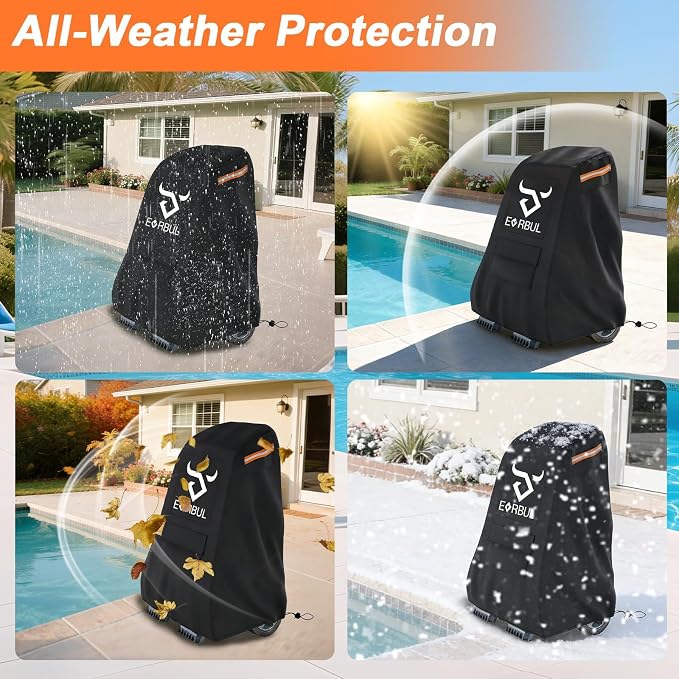 EVRBUL Pool Cleaner Caddy Cover, 26" L x 22" W x 42" H Heavy Duty 420D Waterproof Robotic Pool Caddy Cover with Air Vent, Reflective Strip, Windproof Drawstring