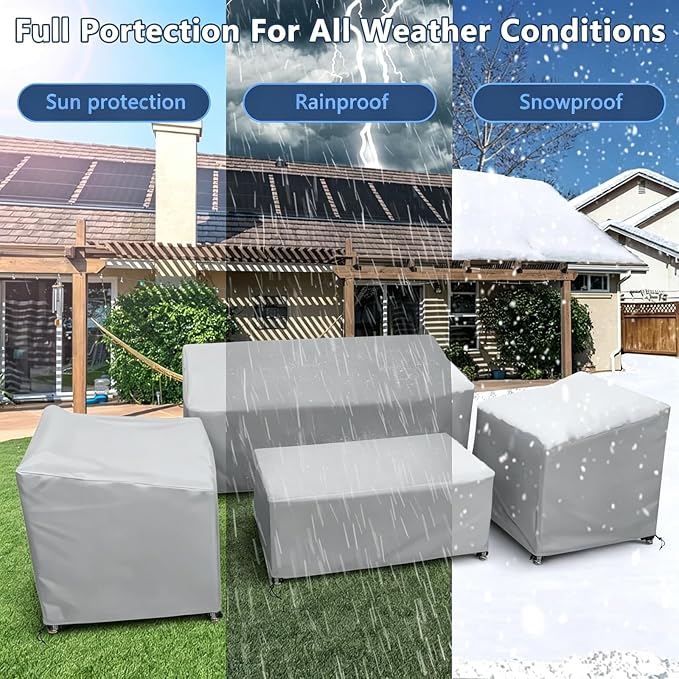 STARTWO Outdoor Furniture Cover Waterproof, 600D Heavy Duty 4 Piece Patio Furniture Set Cover for Outside Couch, Lawn Chairs, Coffee Table, Windproof with Buckle Strap, Grey