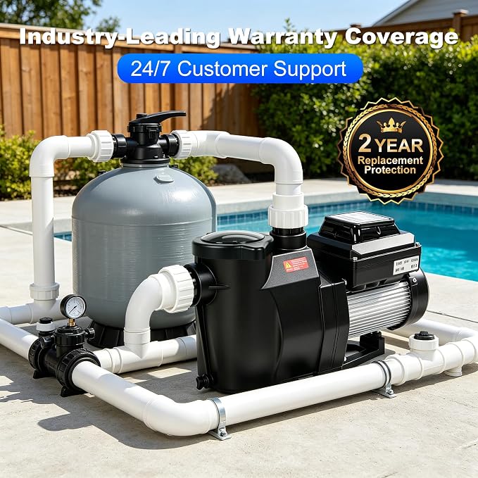 Variable Speed Pool Pump Inground 2.0HP,High Flow Energy Efficient Pumb | for In/Above Pool,Built-in Timer,Rain Cover,Quiet Self-Priming,Large Filter Basket