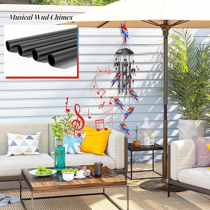 35" Wind Chimes for Outside, Hand-Tuned Aluminum Windchimes with 6 Bells & Parrot Decor, Rustproof Metal Chimes for Garden Patio Porch, Sympathy Memorial Gift for Mom Women(Parrot)