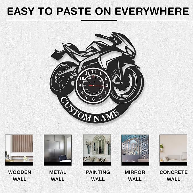 Personalized Motorcycle Wall Clock, Custom Name Outdoor Clocks Waterproof, Non Ticking, Battery Operated, Modern Metal Wall Clock Decor for Garage Workshop Farmhouse Man Cave, Gift for Men