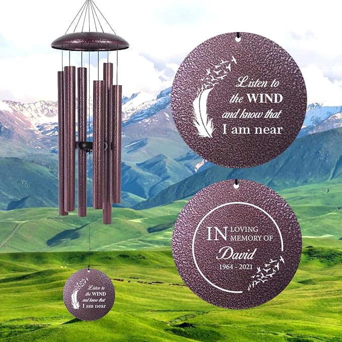 ASTARIN 36" Large Deep Tone Personalized Sympathy Wind Chimes, Memorial Wind Chime for Loss of Mother Father Loved One, Angel's Feather Bereavement Gifts Decor Outdoor Patio Garden(Produced in Texas)