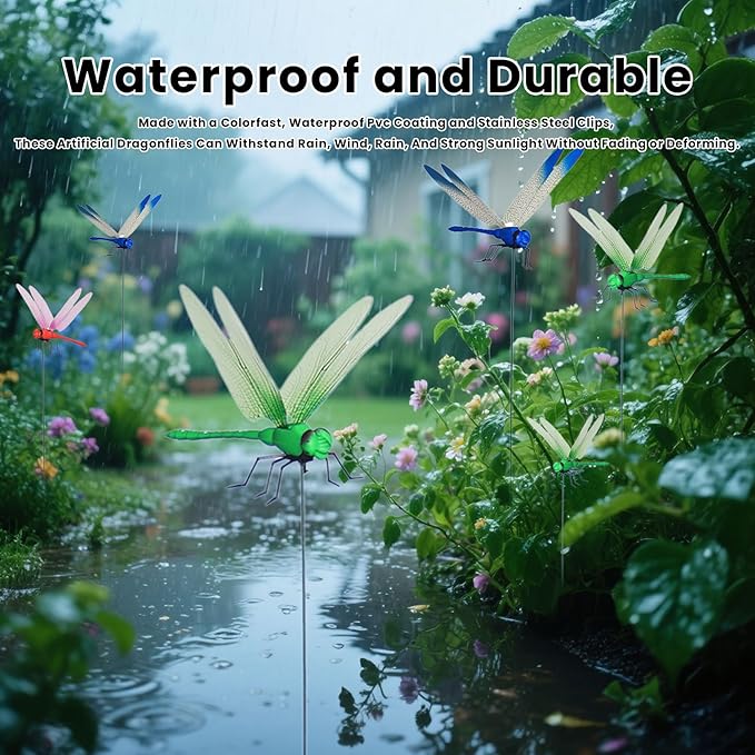 3D Dragon Fly Clip, Dragon Fly Clips for Bugs - Double Reinforced Wings/Upgraded Strong Clip, PVC Waterproof Wings Never Fade, 1:1 Realistic Fake Dragonfly Clips to Keep Bugs Away (4 PCS)