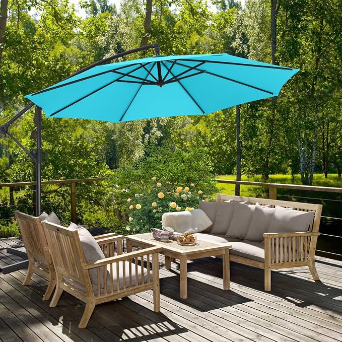 ABCCANOPY 10FT Cantilever Patio Umbrella with base included, 360° Rotation Outdoor Offset Umbrella for Backyard, Deck, Poolside (Aquamarine)
