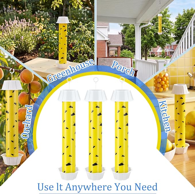 Qualirey 8 Pcs Sticky Fly Trap Fly Stick Indoor Outdoor Long Lasting Hanging Flies Bug Catcher Paper Tape Strips with Hook for Wasps Gnats Bug Insects Fruit Flies Mosquitoes (Novel-1,Yellow and Black)