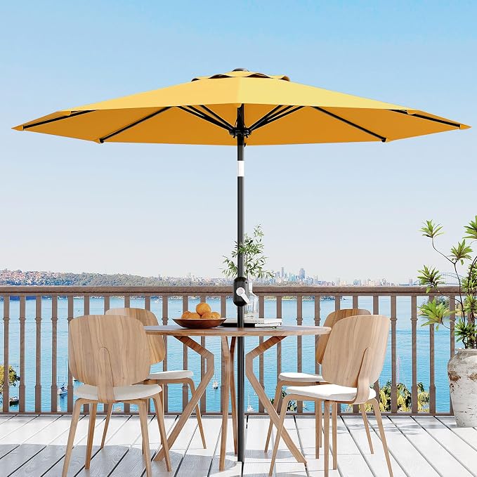 GarveeLife 10FT Patio Umbrella Outdoor, Table Umbrella with Push Button Tilt and Crank, 8 Sturdy Ribs UV Protection Waterproof for Garden, Pool, Market, Deck (Yellow)