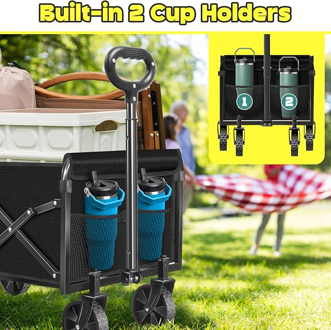 Collapsible Wagons Carts Foldable, 360lbs Portable Folding Wagon Cart with Wheels, Foldable Wagon Cart Utility for Camping, Beach, Grocery, Shopping, Sports, Garden