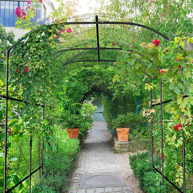 DoCred Tall Garden Arch Trellis for Climbing Plants, 87in x 75in Tall Metal Plant Support Trellis Archway for Climbing Vine Vegetable/Fruit/Flower Outdoor Garden Trellis Decoration, Black