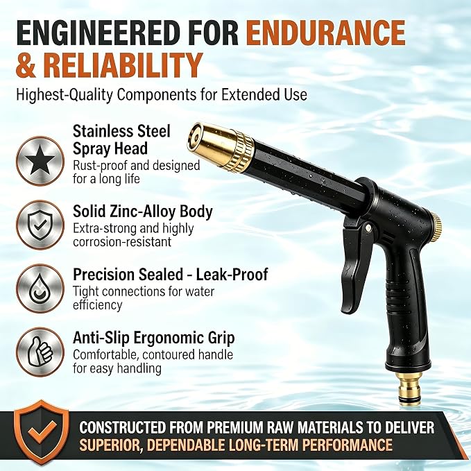 High Pressure Water Hose Nozzle,2026 New Adjustable Rotary Spray Gun with Jet Hose Nozzle High Pressure, Anti‑Slip Grip & Quick Connector, Ideal for Car Washing, Garden, Lawn, Plants & Pets
