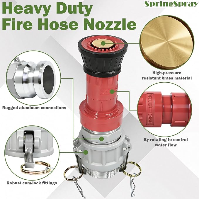 2" NPSH Heavy-Duty Industrial Fire Hose Nozzle with 2 x Aluminum 2 inch Camlock Fittings Couplings Fire Equipment Constant Flow Fog Nozzle