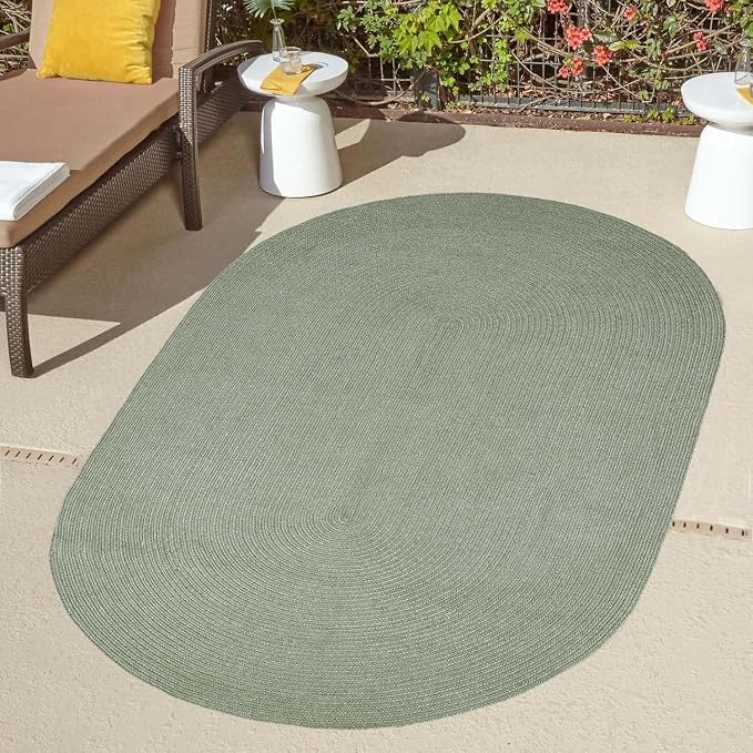 Superior Indoor/Outdoor Area Rug, Reversible Braided Floor Decor for Living Room, Kitchen, Patio, Front Porch, Modern Boho Farmhouse Rugs, Hardwood, Bedroom Accessories, 4' x 6', Fog Green