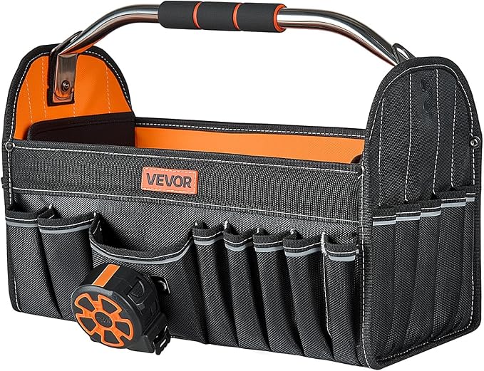 VEVOR Tool Bag, 16.1 Inch, 33-Pocket Open Top Tool Tote, Electrical Maintenance Toolbox Organizer Storage with Handle, Adjustable Shoulder Strap, Portable Toolbag, for Professionals DIY & Jobsite Use