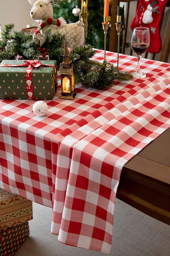 Waterproof Plaid Tablecloth Fabric - Oblong 52x70 Inch Classic Buffalo Tartan Table Cloth for Indoor/Outdoor Use - Washable Tabletop Cover for Dinner, BBQs, and Parties