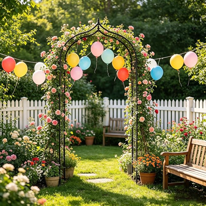 Metal Garden Arbors 8Ft Thickened Arch Trellis for Climbing Plants | Outdoor Arbor Rustproof Metal Frame Trellises Grapes Rose Yard Entrance Wedding Arched Backdrop Stand Party Event Decoration
