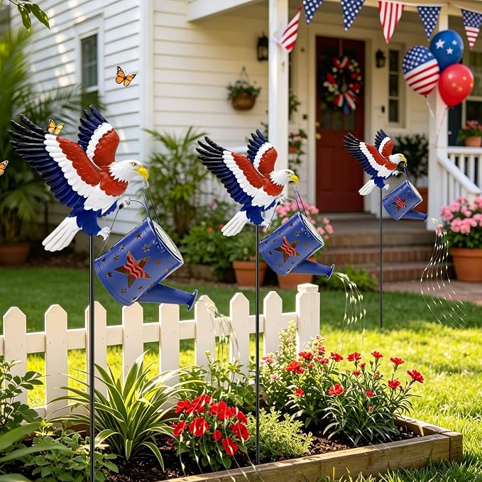 USA 250th Anniversary Solar Eagle Watering Can Lights, 29.9in Metal Eagle with Solar Lights, 4th of July Decorations Patriotic Independence Outdoor for Memorial Day Veterans Day Yard Patio Lawn Decor