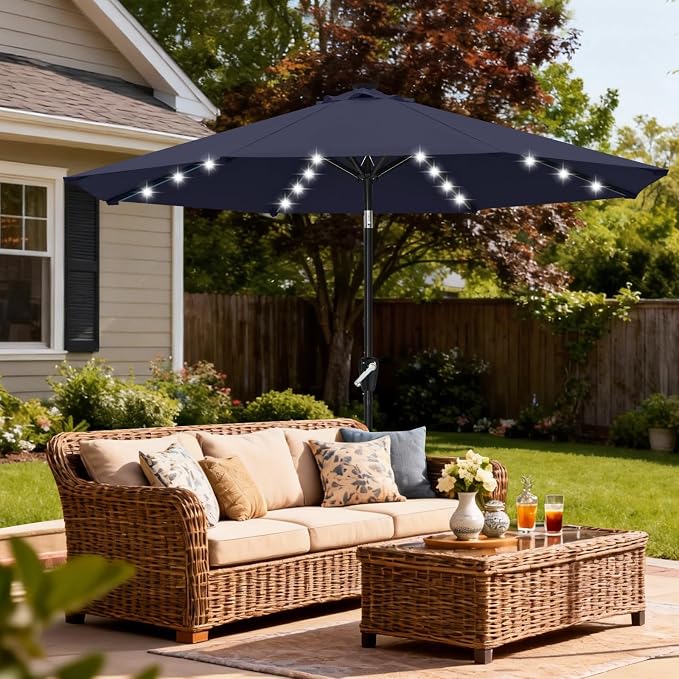 ABCCANOPY Durable Solar Led Patio Umbrellas with 32LED Lights 11FT (Deep Blue)