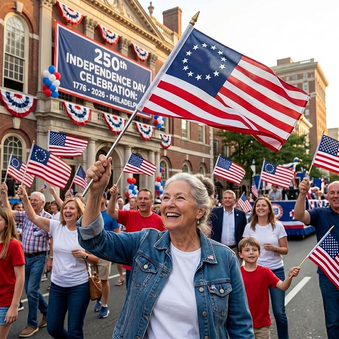 TOPFLAGS Small Betsy Ross Flags 12x18 on Stick 6 Pack Mini 13 Star Bennington US Flags Metal Handheld Pole for Outside 4th of July USA 250th Anniversary Memorial Day Patriotic Decorations