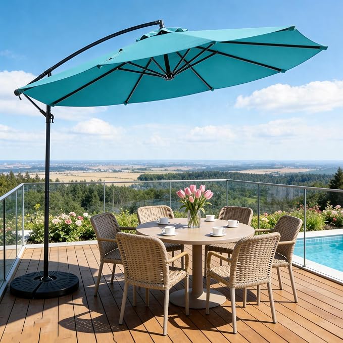 10FT Patio Umbrella, Cantilever Outdoor Umbrella with 360° Rotation & Tilt Adjustment, Offset Patio Umbrella with UV-Resistant Waterproof Canopy for Backyard, Pool, Garden