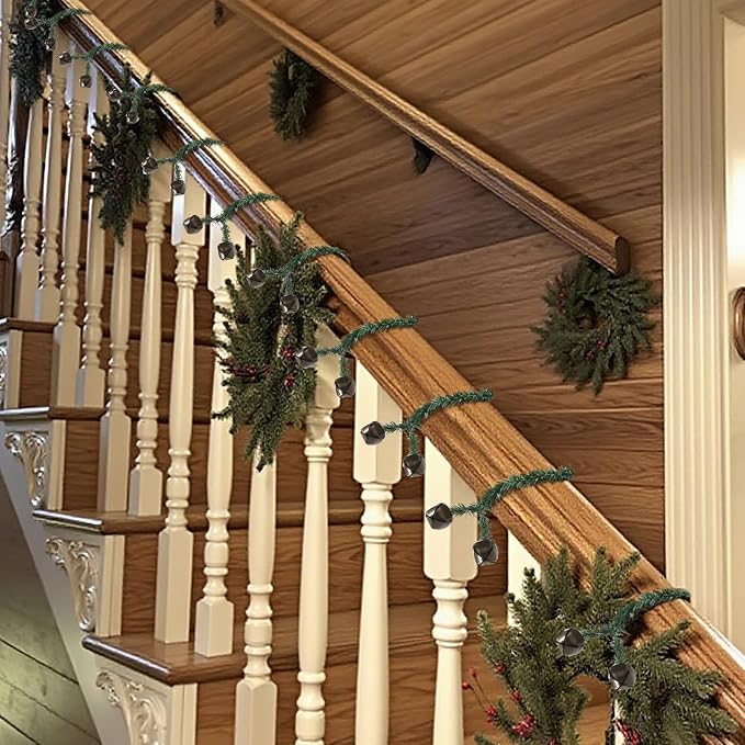 50 Pcs 20 Inches Christmas Garland Ties with Bells Decorative Twist Ties Garland Hanger for Banister Stairs Railing Garden Reusable Flexible Twist for Xmas Holiday Decorations (Bronze)