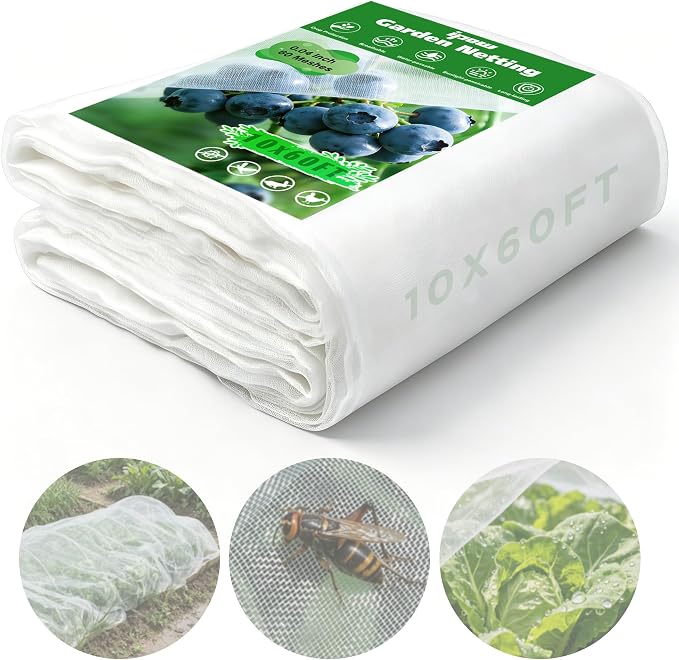 10 X 60FT Garden Mesh Netting Ultra Fine Mesh Netting Pest Barrier, Insect Bug Bird Netting for Vegetables Fruit Flower Garden Protection, Thickened 60 Mesh Row Covers Fabric Screen from Birds Bugs