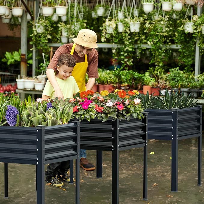 Raised Garden Bed with Legs, 48×24×32in Galvanized Raised Garden Beds Outdoor Elevated Metal Planter Box for Gardening Vegetables Flowers Herb-Black