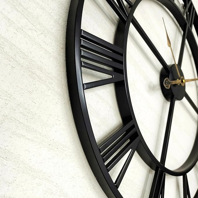 Outdoor Clocks for Patio – 30 in Extra Large Farmhouse Black Metal Outdoor Wall Clock Silent Battery Operated – Vintage Industrial Skeleton Outside Clock for Pool Area, Garden, Backyard, Porch