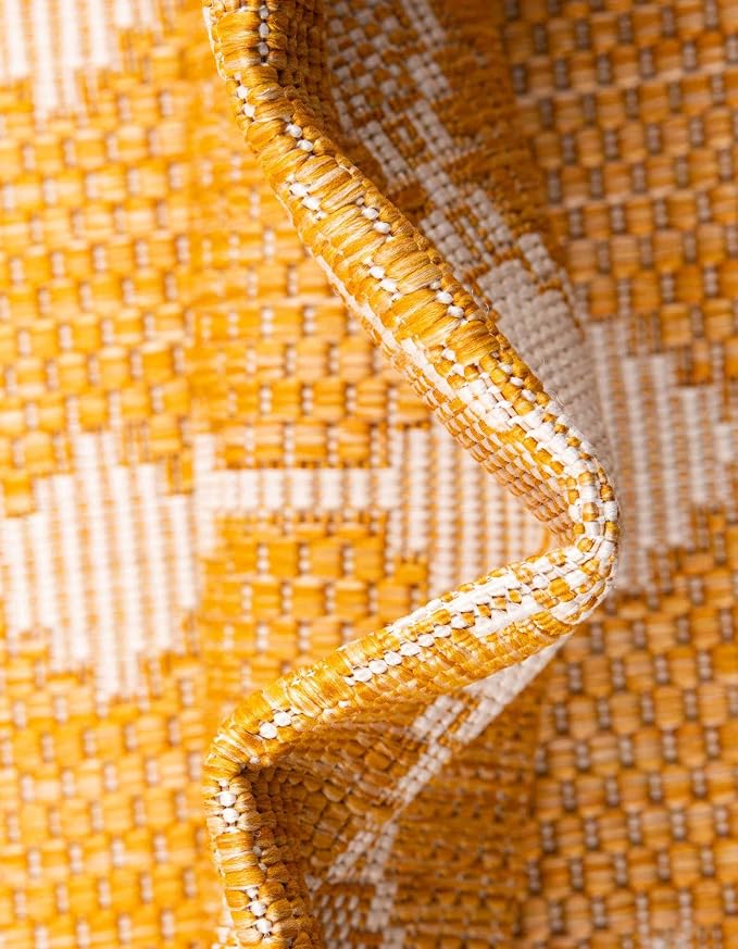 Unique Loom Outdoor Trellis Collection Area Rug - Traliccio (10' x 14' 1" Rectangle, Yellow/ Ivory)