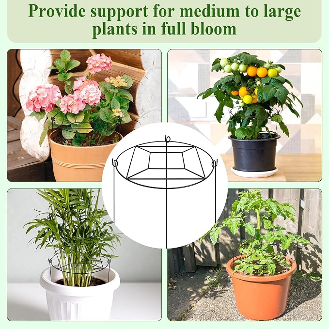 Coolrunner 8 Pack Peony Cages & Supports,12" D x 16" H Plant Support Rings | Heavy Duty Metal Peony Support Cage with 3 Legs, Plants Support Cage for Flower Strawberry Rose Hydrangeas, Heavy Blooms