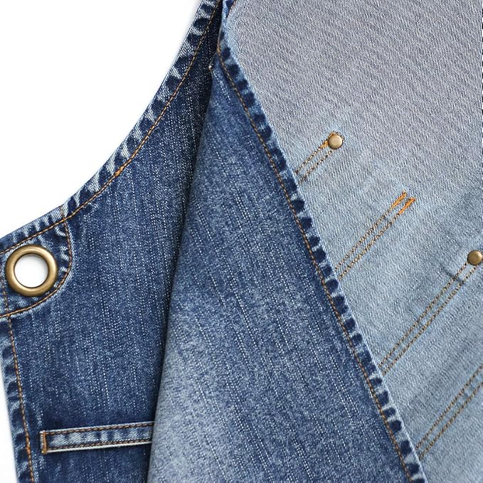 Jeanerlor Denim Hair Stylist Apron With Pockets for Women, Acid Washed Jean Work Tool Aprons Cross Back for Hairstylist (Denim Blue) Adjustable S to L