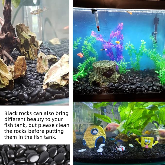 Black Pebbles for Plants 7lb Bulk Bag Aquarium Gravel 0.5"- 1" Decorative Polished Fish Tank Stone River Rocks