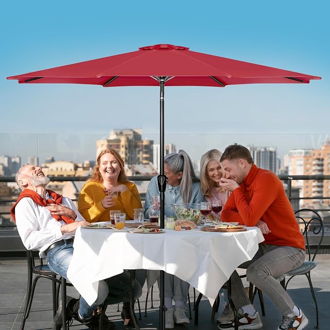Simple Deluxe 2 Pack 9FT Outdoor Patio Umbrella Table Market Umbrella with Push Button Tilt and Crank, 8 Sturdy Ribs, UV Protection Waterproof for Garden, Lawn, Deck, Backyard, Pool, Red