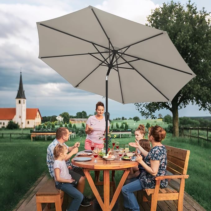 FLAME&SHADE 10 ft Outdoor Market Patio Table Umbrella with Fiberglass Rib Tips and Tilt, Taupe