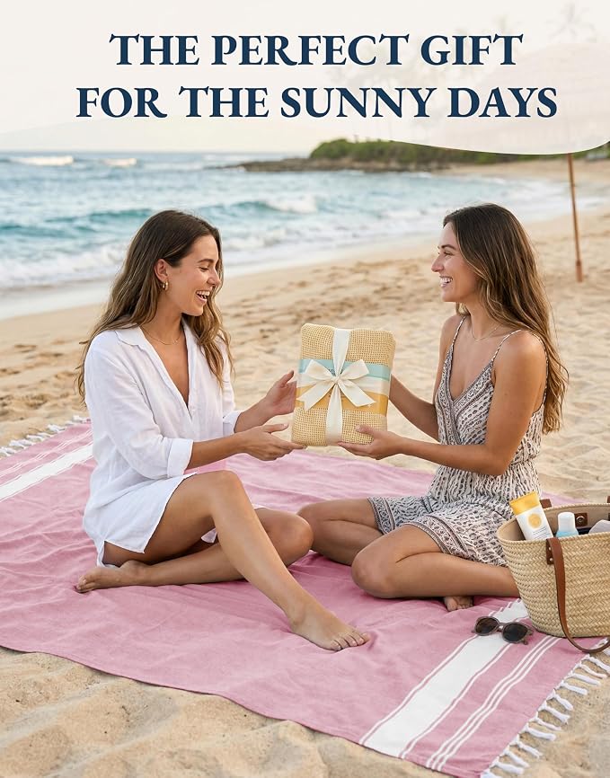 LANE LINEN Turkish Beach Towels, 2 Pack Extra Large Beach Towel, Pre-Washed for Soft Feel, Oversized Sand Free Quick-Dry Pool Towel, Beach Towels for Adults, 39"x71" - Candy Pink