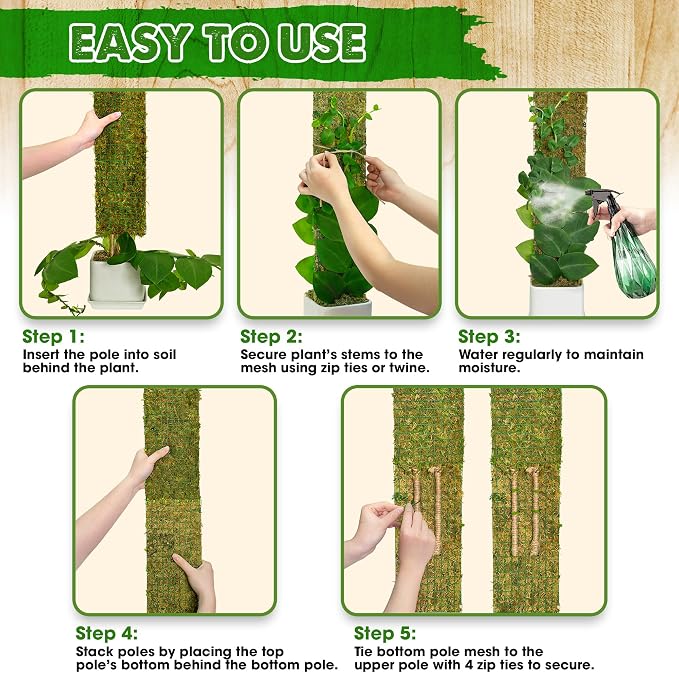 Flat Mesh Moss Pole for Climbing Plants Monstera, Moss Pole for Plants with Real Moss, Moss Plant Pole for Potted Plants, Handmade Moss Stick for Indoor Plants Grow Upward, 1 Pack 22ā