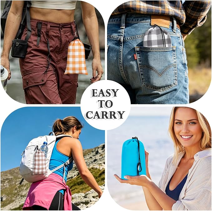 Fammart Pocket Picnic Blanket Sandproof Waterproof, Portable Lightweight Camping Tarp, Quick Dry Foldable Compact Beach Mat with Corner Pockets & Stakes for Festivals Hiking Outdoor Essentials