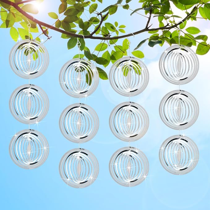 Reflective Bird Scare Discs, 12 PCS Bird reflectors to Keep Birds, Pigeon, Woodpecker Away, Double-Sided Mirror Reflectors for Outdoor Garden Decor