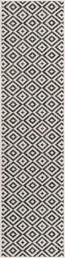 Unique Loom Outdoor Collection Area Rug - Costa Rica (2' x 8' Runner, Charcoal Gray/ Ivory)