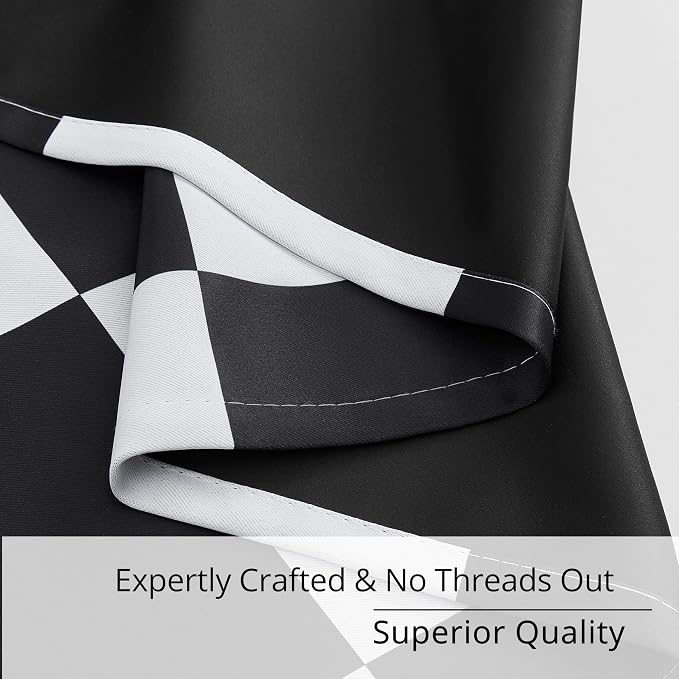 100% Blackout Curtains – Black and White Checkered Race Flag Pattern, 2 Panels, Each W42×L45, Thermal Insulated, Nosie Reducing for Bedroom