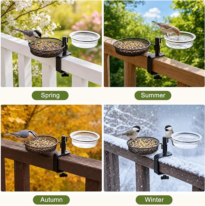 2 Pack Deck Bird Feeders Deck Mount Bird Bath Spa for Dual Use Deck Flower Stand Flower Pot Great for Attracting Birds Detachable and Adjustable Heavy Duty Sturdy Steel,Bronze
