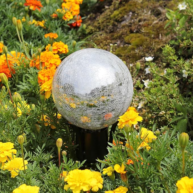 Achla Designs 6-Inch Crackle Gazing Globe Ball, Silver