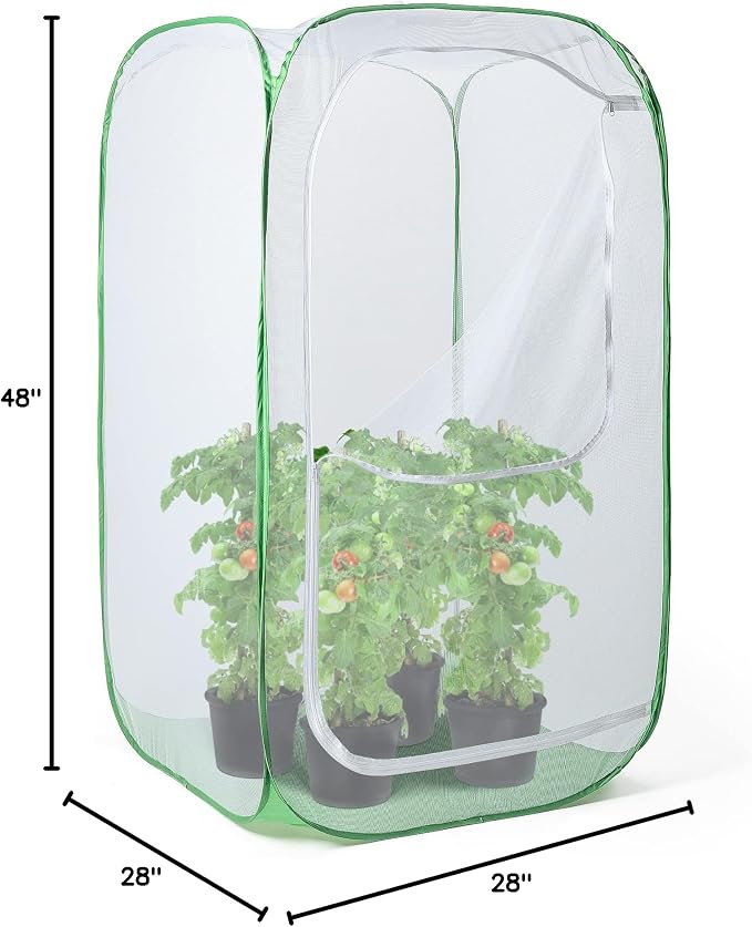 48" Outdoor Mesh Plant Enclosure, Mesh Plant Cover for Pests, Bird and Pest Protection Guard for Fruit, Vegetables, Flowers and Herbs Pop-Up Cage 28 x 28 x 48 Inches