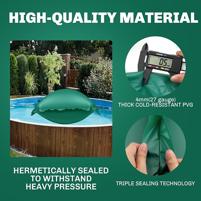 CACSPS 3 Pack Pool Pillow for Above Ground Pools, 4x4 Ft Air Pillow for Closing Winter Winterizing Kit, 0.5mm PVC Material, 2X 16.5Ft Rope (Green)